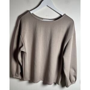 P Cill Womens Butter Modal Drop Collar Top Sweatshirt In Taupe Small Capsule